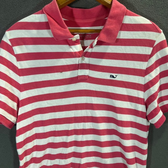 Vineyard Vines Other - Vineyard Vines Heritage Polo Shirt Mens Medium Pink White Striped Cotton Whale